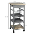 Mobile Rolling Kitchen Island Trolley Serving Cart With Underneath Drawer & Slide Out Wire Storage Basket, Grey Grey Mdf