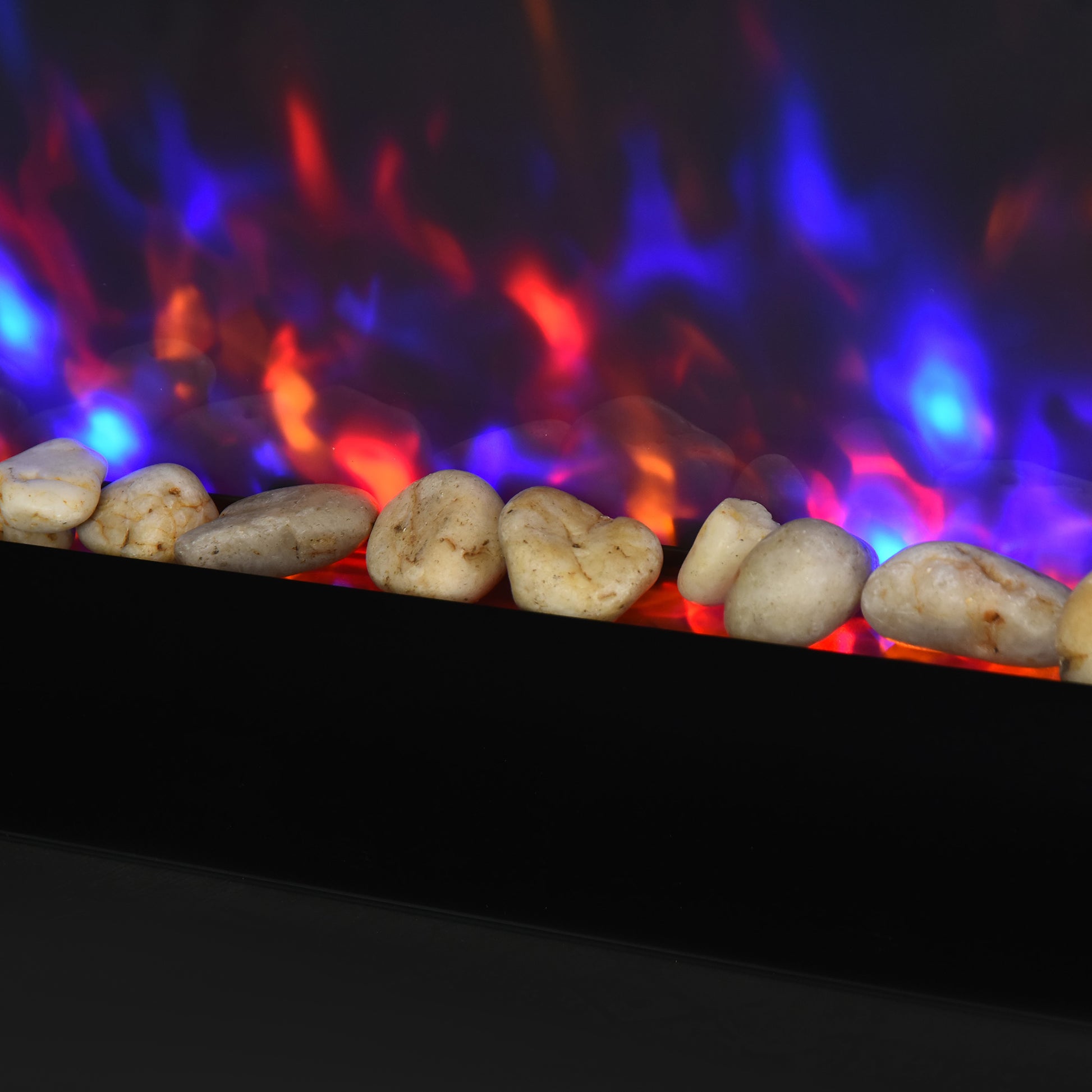 36" 1500W Electric Wall Mounted Fireplace With Flame Effect, 7 Color Background Light And Side Light, Black Black Metal