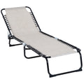 Folding Chaise Lounge Pool Chair, Patio Sun Tanning Chair, Outdoor Lounge Chair With 4 Position Reclining Back,Mesh Seat For Beach, Yard, Patio, Cream White White Steel