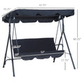 3 Seat Outdoor Patio Swing Chair With Removable Cushion, Steel Frame Stand And Adjustable Tilt Canopy For Patio, Garden, Poolside, Balcony, Backyard, Black Black Steel