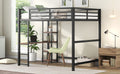 Full Size Metal Loft Bed With Built In Desk And Storage Shelves, Black Black Metal & Wood