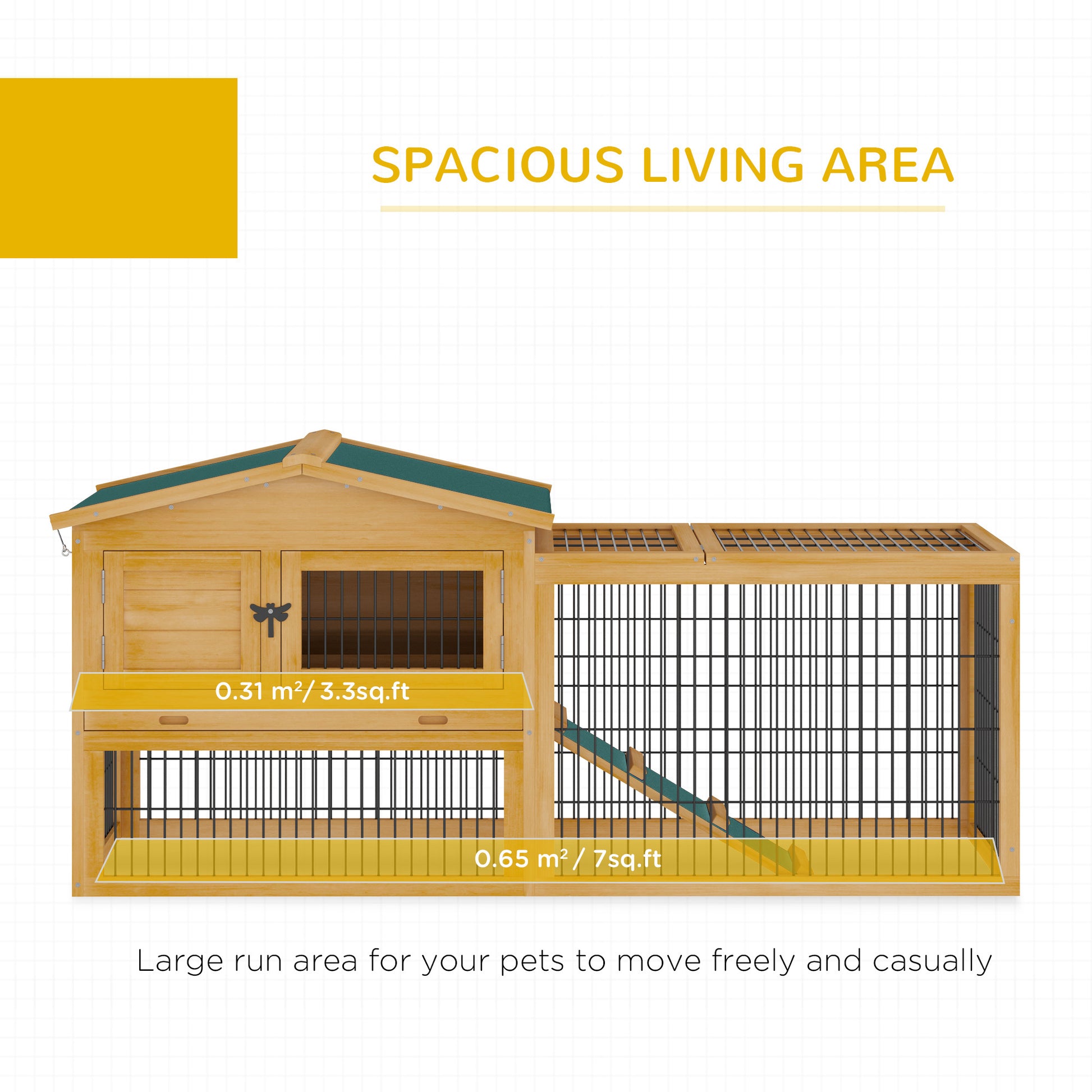 2 Levels Outdoor Rabbit Hutch With Openable Top, 59" Wooden Large Rabbit Cage With Run Weatherproof Roof, Removable Tray, Ramp, Yellow Yellow Wood