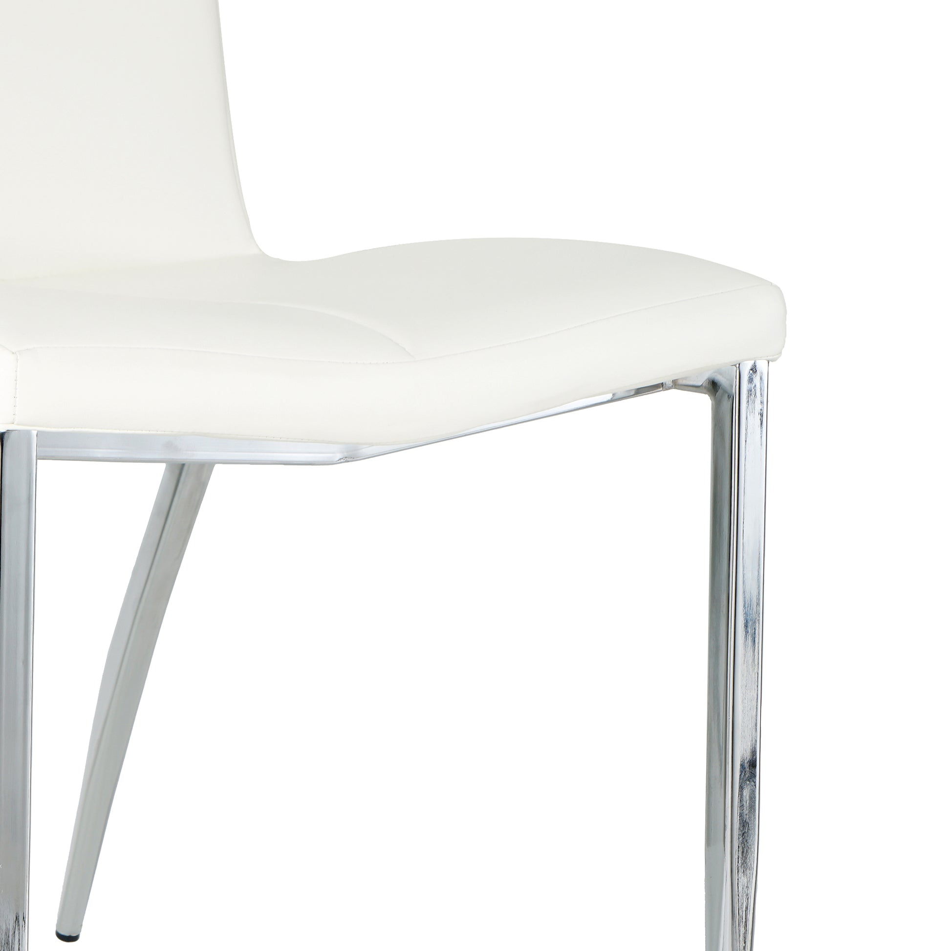 Modern Dining Chairs With Faux Leather Padded Seat Dining Living Room Chairs Upholstered Chair With Chrome Metal Legs Design For Kitchen, Living, Bedroom, Dining Room Side Chairs Set Of 4 White Metal