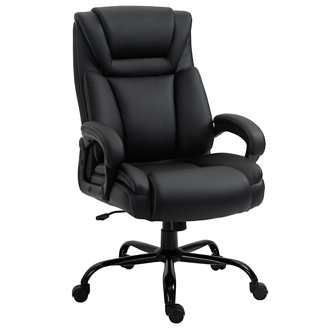 Big And Tall 400Lbs Executive Office Chair With Wide Seat, Computer Desk Chair With High Back Pu Leather Ergonomic Upholstery, Adjustable Height And Swivel Wheels, Black Black Faux Leather