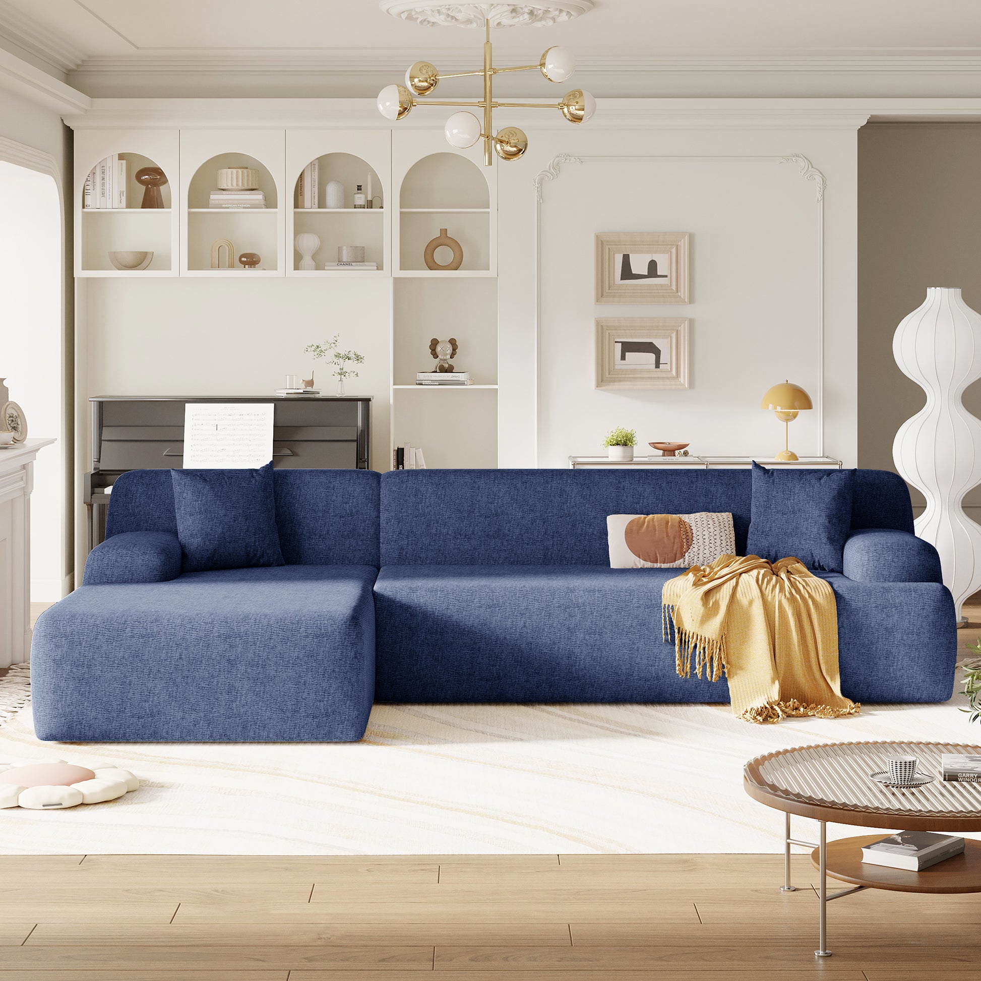 Modern Large L Shape Modular Sectional Sofa For Living Room, Bedroom, Salon, 2 Piece Free Combination, Simplified Style Blue Polyester 3 Seat