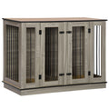 Large Furniture Style Dog Crate With Removable Panel Dark Walnut Natural Steel