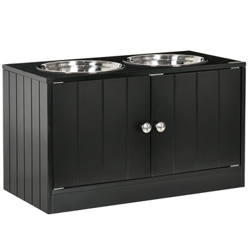 Magnetic Door Dog Food Storage Cabinet & Dog Feeding Station, Black Black Mdf