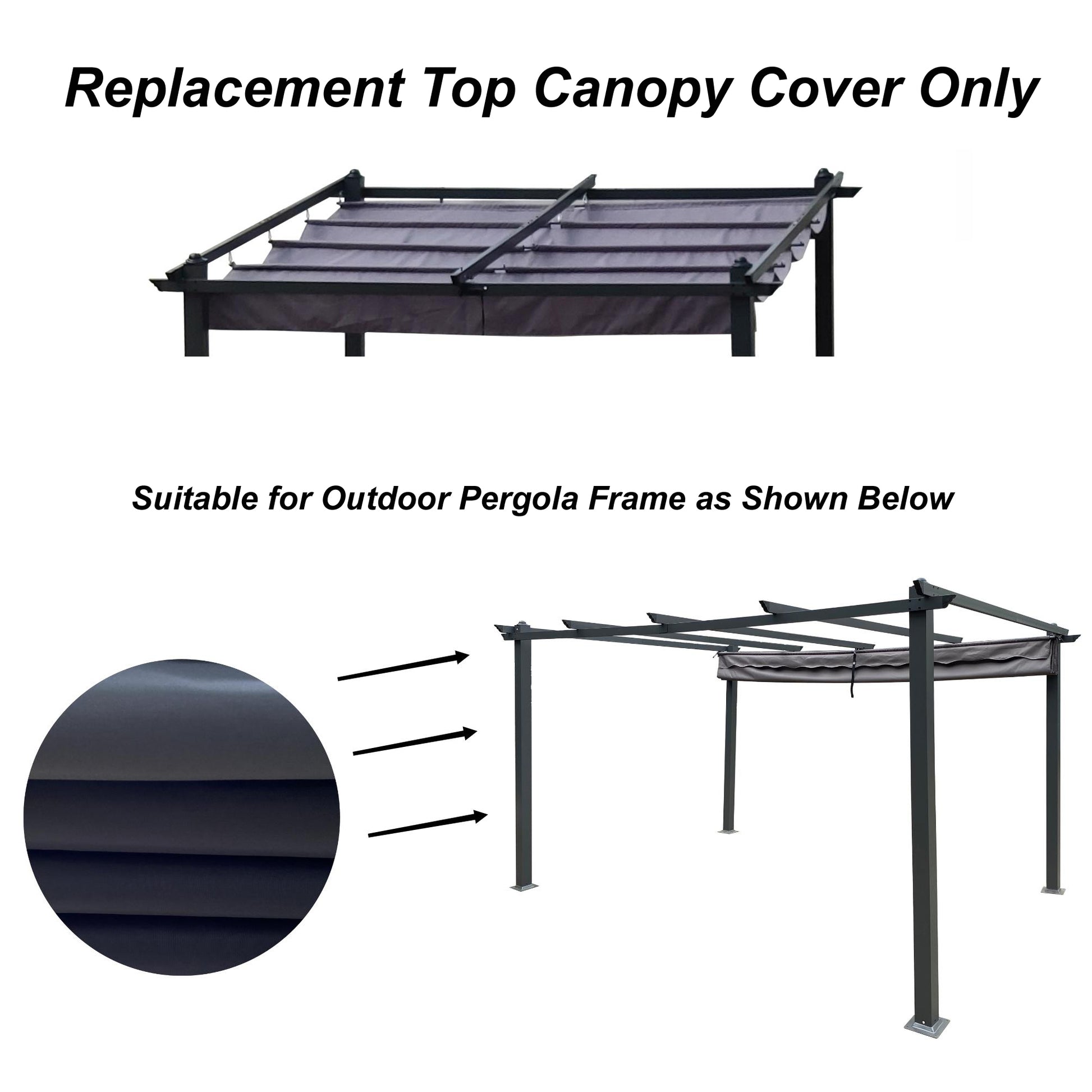 Replacement Canopy Top Fabric For 10X10 Ft Outdoor Patio Retractable Pergola Sunshelter Pergola Canopy Gray Polyester