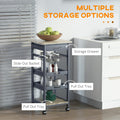 Mobile Rolling Kitchen Island Trolley Serving Cart With Underneath Drawer & Slide Out Wire Storage Basket, Grey Grey Mdf