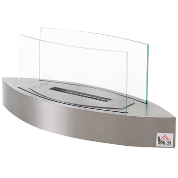 Ethanol Fireplace, 23.5" Tabletop 0.15 Gallon Stainless Steel 215 Sq. Ft., Burns Up To 2 Hours, Silver Silver Stainless Steel
