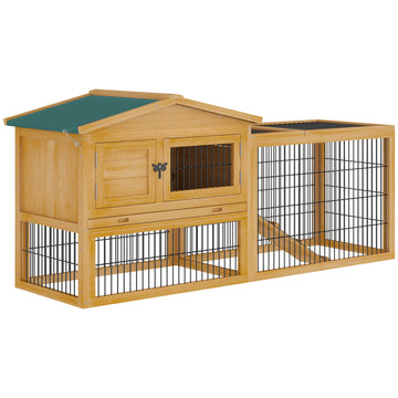 2 Levels Outdoor Rabbit Hutch With Openable Top, 59" Wooden Large Rabbit Cage With Run Weatherproof Roof, Removable Tray, Ramp, Yellow Yellow Wood