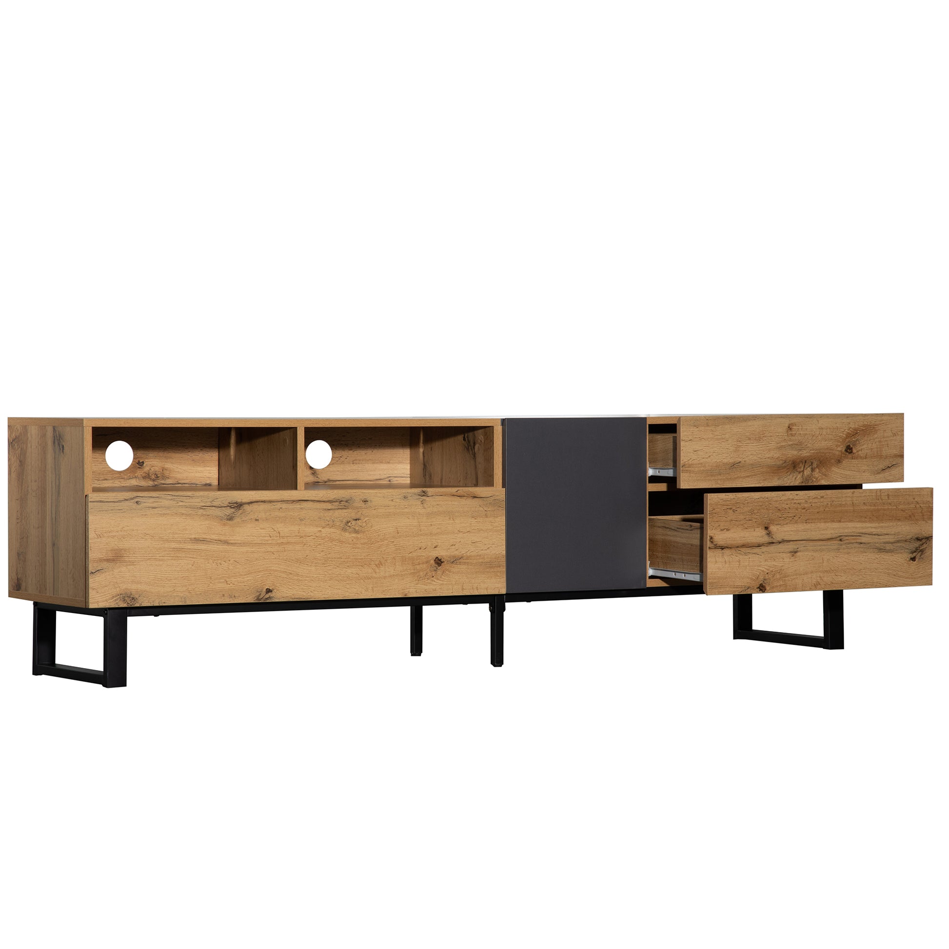 Modern Tv Stand For 80'' Tv With Double Storage Space, Media Console Table, Entertainment Center With Drop Down Door For Living Room, Bedroom, Home Theatre Wood Primary Living Space 70 79 Inches 70 79 Inches 75 Inches Mdf Metal