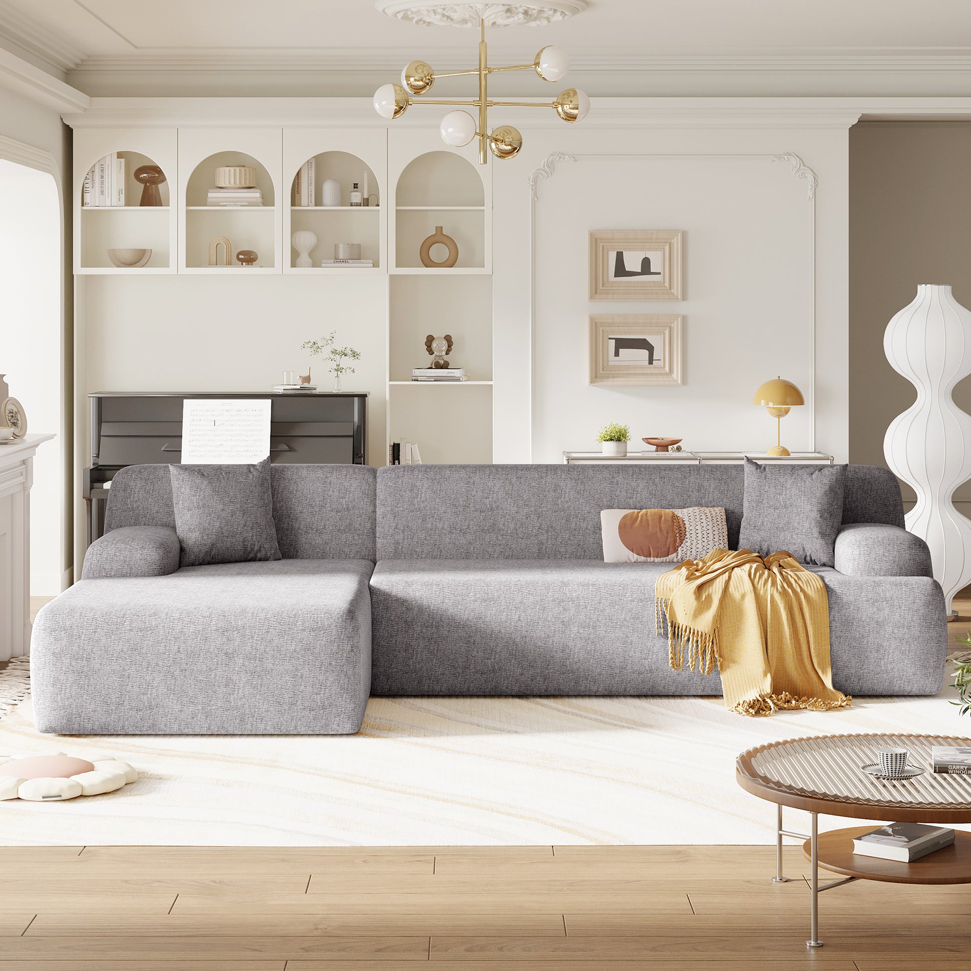 Modern Large L Shape Modular Sectional Sofa For Living Room, Bedroom, Salon, 2 Piece Free Combination, Simplified Style Gray Polyester 3 Seat