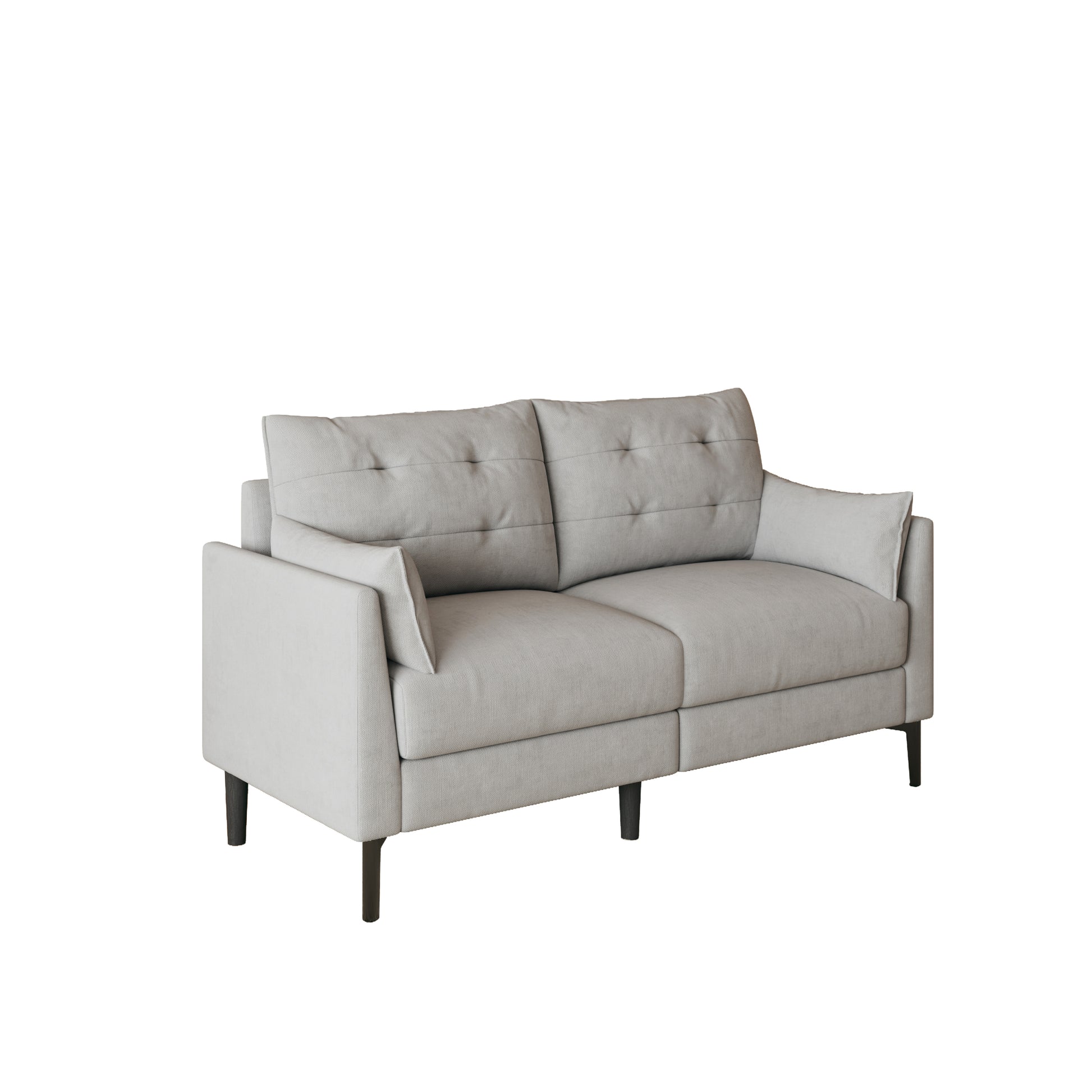 57.5 "Cotton Linen Light Grey Double Sofa Metal Feet Plastic Feet Thick Cushion With Two Armrests Light Grey Polyester Blend