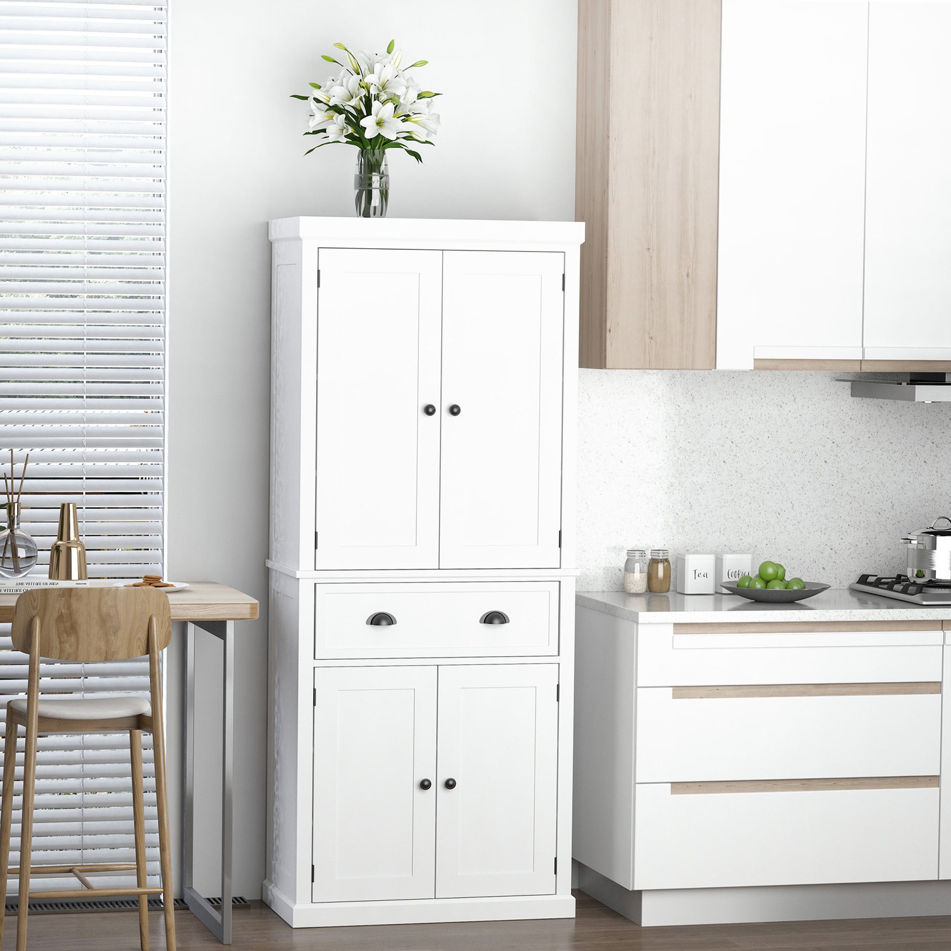 72" Freestanding Kitchen Pantry Cabinet, Tall Storage Cabinet With 2 Door Cupboards, 2 Drawers And Adjustable Shelves, White White Mdf