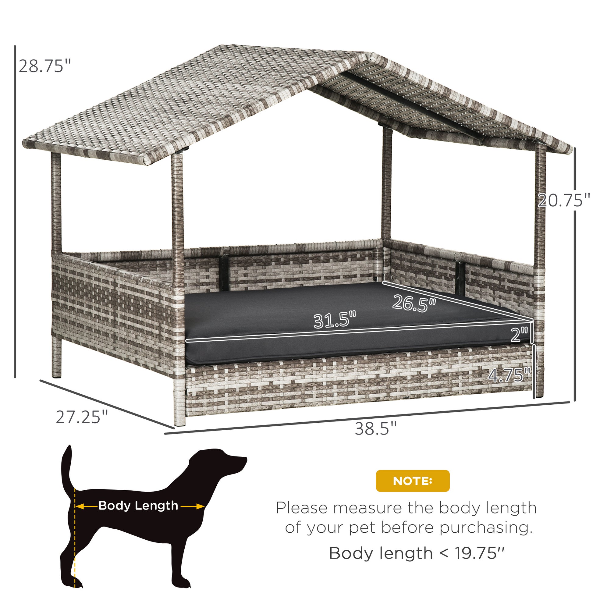 Wicker Dog House Outdoor With Canopy, Rattan Dog Bed With Water Resistant Cushion, For Small And Medium Dogs, Cream White Pe Rattan Iron Waterproof Fabric