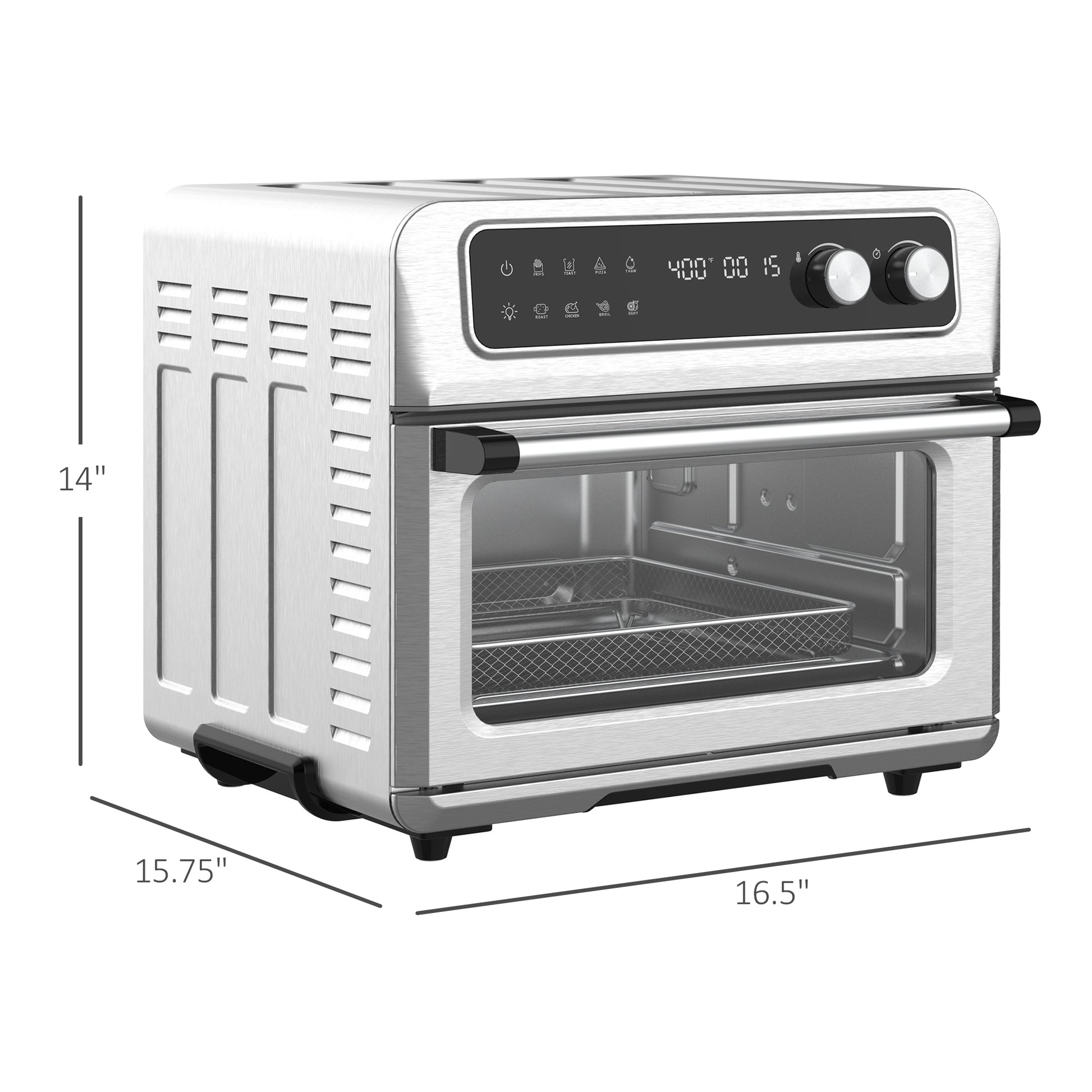 Air Fryer Toaster Oven, 21Qt 8 In 1 Convection Oven Countertop, Broil, Toast, Dehydrator, Thaw And Air Fry, Accessories Included, 1800W, Stainless Steel Finish Silver Stainless Steel