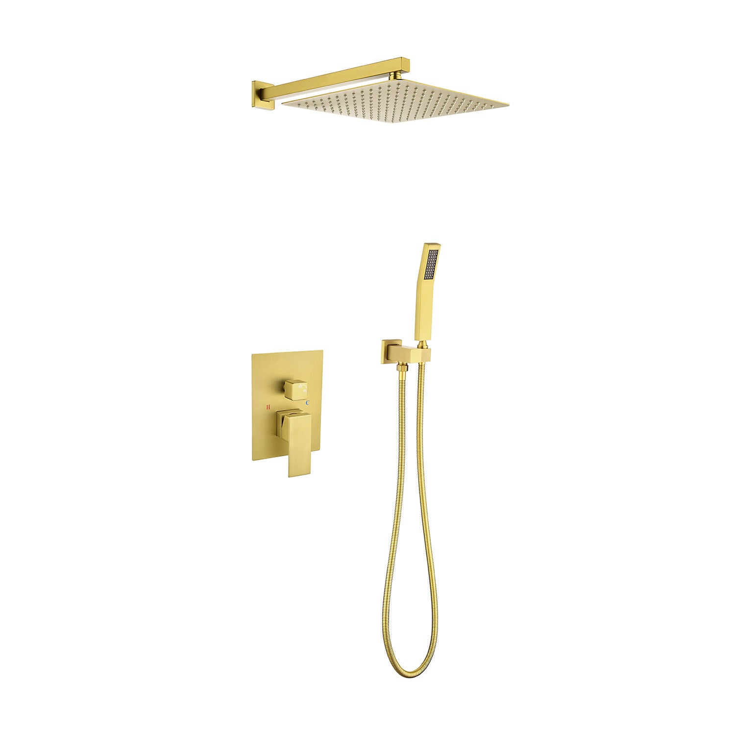 10" Rain Shower Head Systems Wall Mounted Shower One Brushed Gold Wall Mounted Bathroom Brass