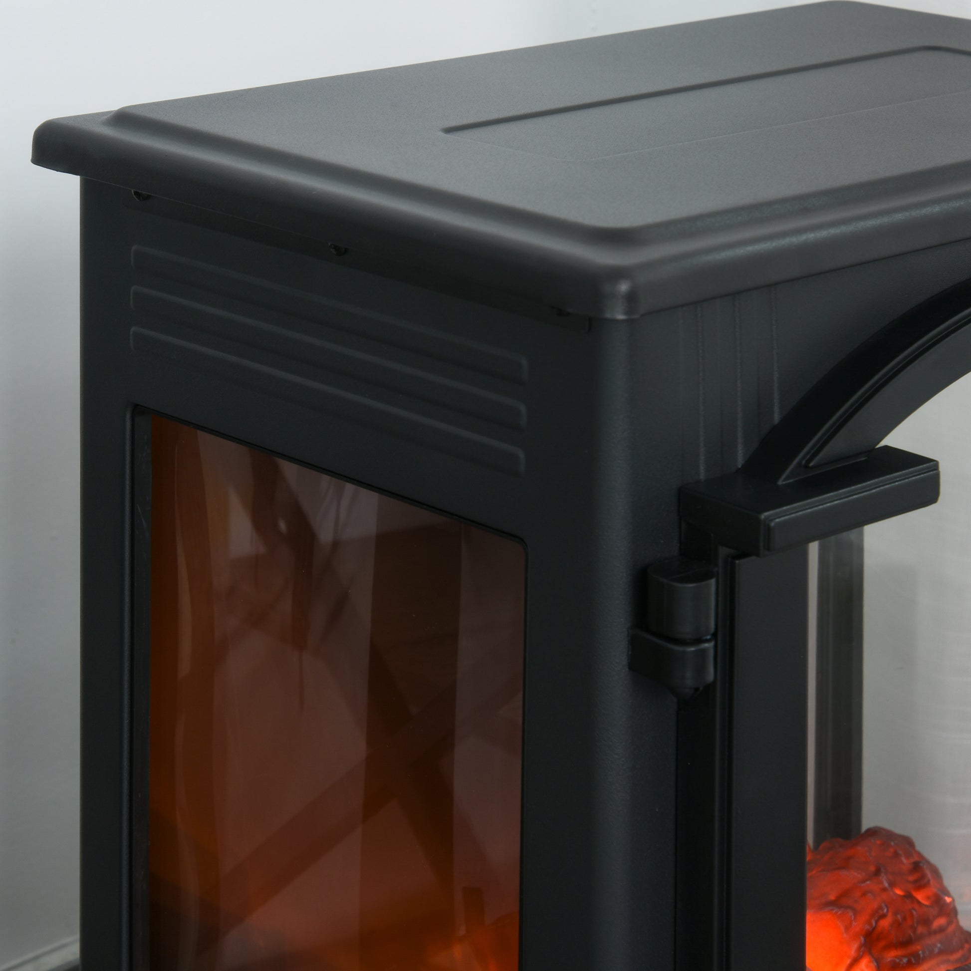 23" Electric Fireplace Heater, Fire Place Stove With Realistic Led Flames And Logs And Overheating Protection, 750W 1500W, Black Black Metal