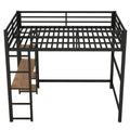 Full Size Metal Loft Bed With Built In Desk And Storage Shelves, Black Black Metal & Wood