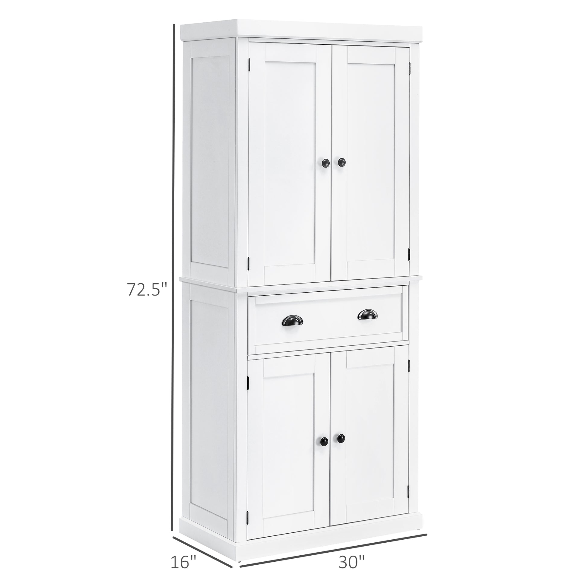 72" Freestanding Kitchen Pantry Cabinet, Tall Storage Cabinet With 2 Door Cupboards, 2 Drawers And Adjustable Shelves, White White Mdf