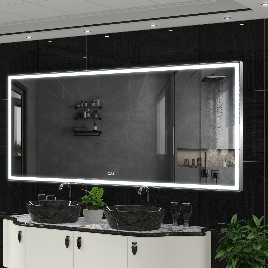 Extra Large Led Bathroom Mirror With 3 Color Aluminum Framed Wall Mirror Full Body Mirror With Lights, Vertical Horizontal Hanging Aluminum Framed Mirror For Bedroom Living Room, Silver, 84X36 Inches Silver Aluminium