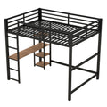 Full Size Metal Loft Bed With Built In Desk And Storage Shelves, Black Black Metal & Wood