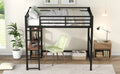 Full Size Metal Loft Bed With Built In Desk And Storage Shelves, Black Black Metal & Wood