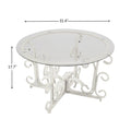 Glass Coffee Table With Sturdy Iron Leaf Shape Base, Leisure Cocktail Table With Tempered Glass Top For Living Room, Dining Room White White Glass Metal