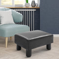 Ottoman Foot Rest, Small Foot Stool With Faux Leather Upholstery, Rectangular Ottoman Footrest With Padded Foam Seat And Plastic Legs, Bright Black Black Faux Leather