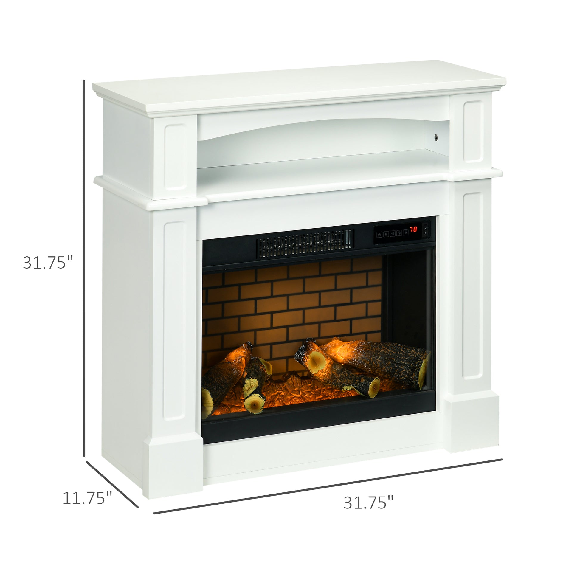 32" Electric Fireplace With Mantel, Freestanding Heater With Led Log Flame, Shelf And Remote Control, 700W 1400W, White White Steel