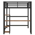 Full Size Metal Loft Bed With Built In Desk And Storage Shelves, Black Black Metal & Wood