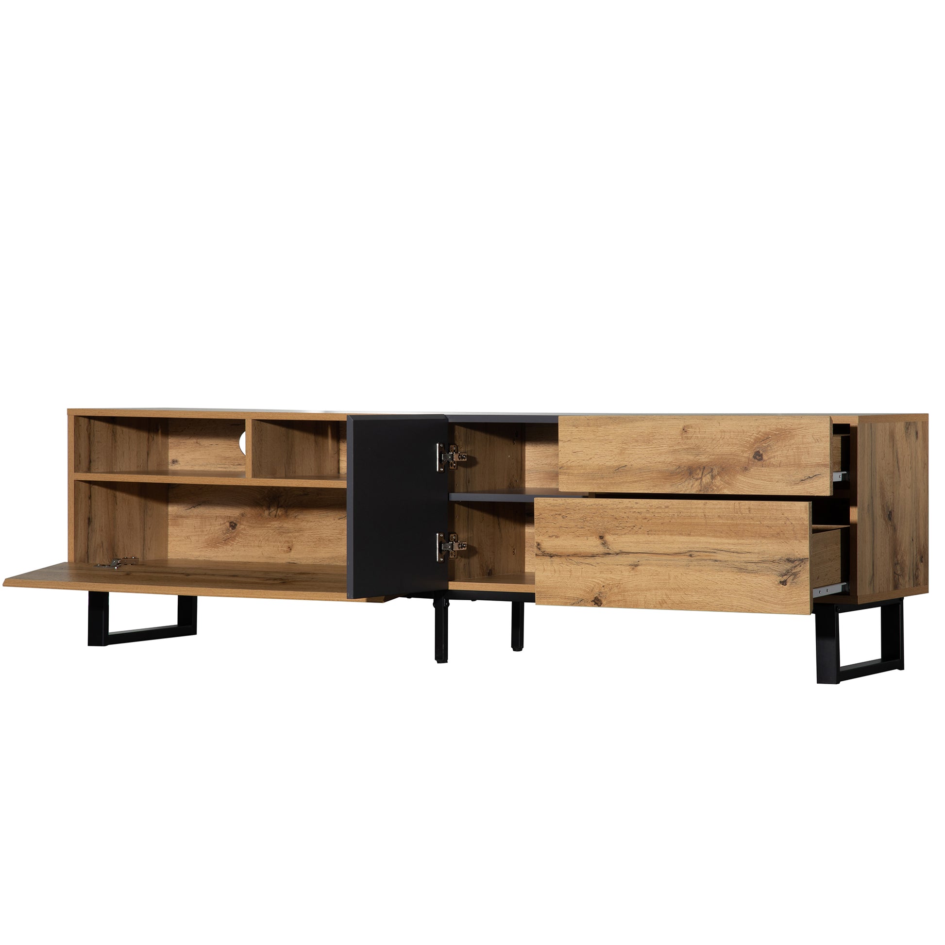 Modern Tv Stand For 80'' Tv With Double Storage Space, Media Console Table, Entertainment Center With Drop Down Door For Living Room, Bedroom, Home Theatre Wood Primary Living Space 70 79 Inches 70 79 Inches 75 Inches Mdf Metal