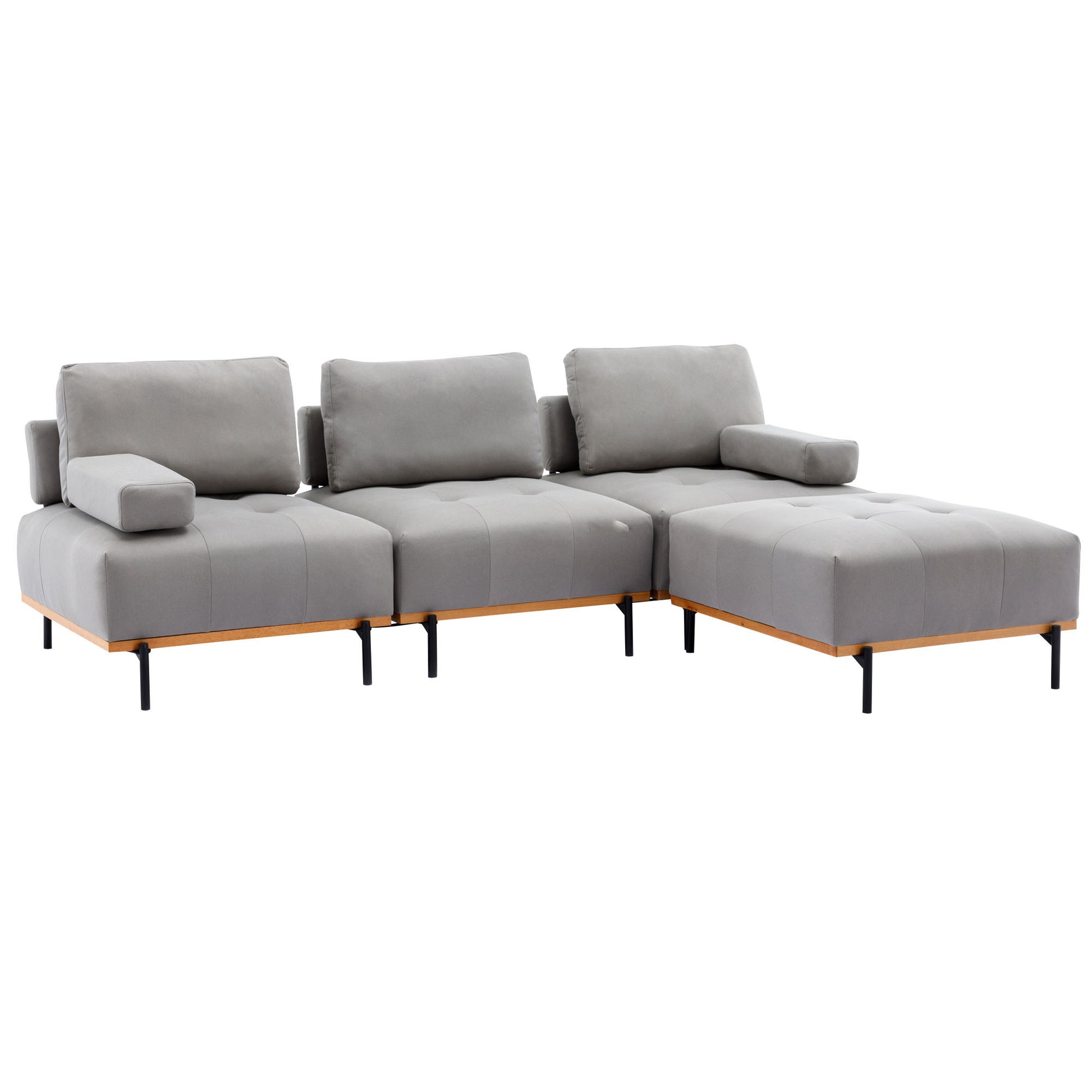 100.7'' L Shape Sectional Sofa 3 Seater Couches With A Removable Ottoman, Comfortable Fabric For Living Room, Apartment, Grey Grey Foam Palomino Fabric 4 Seat