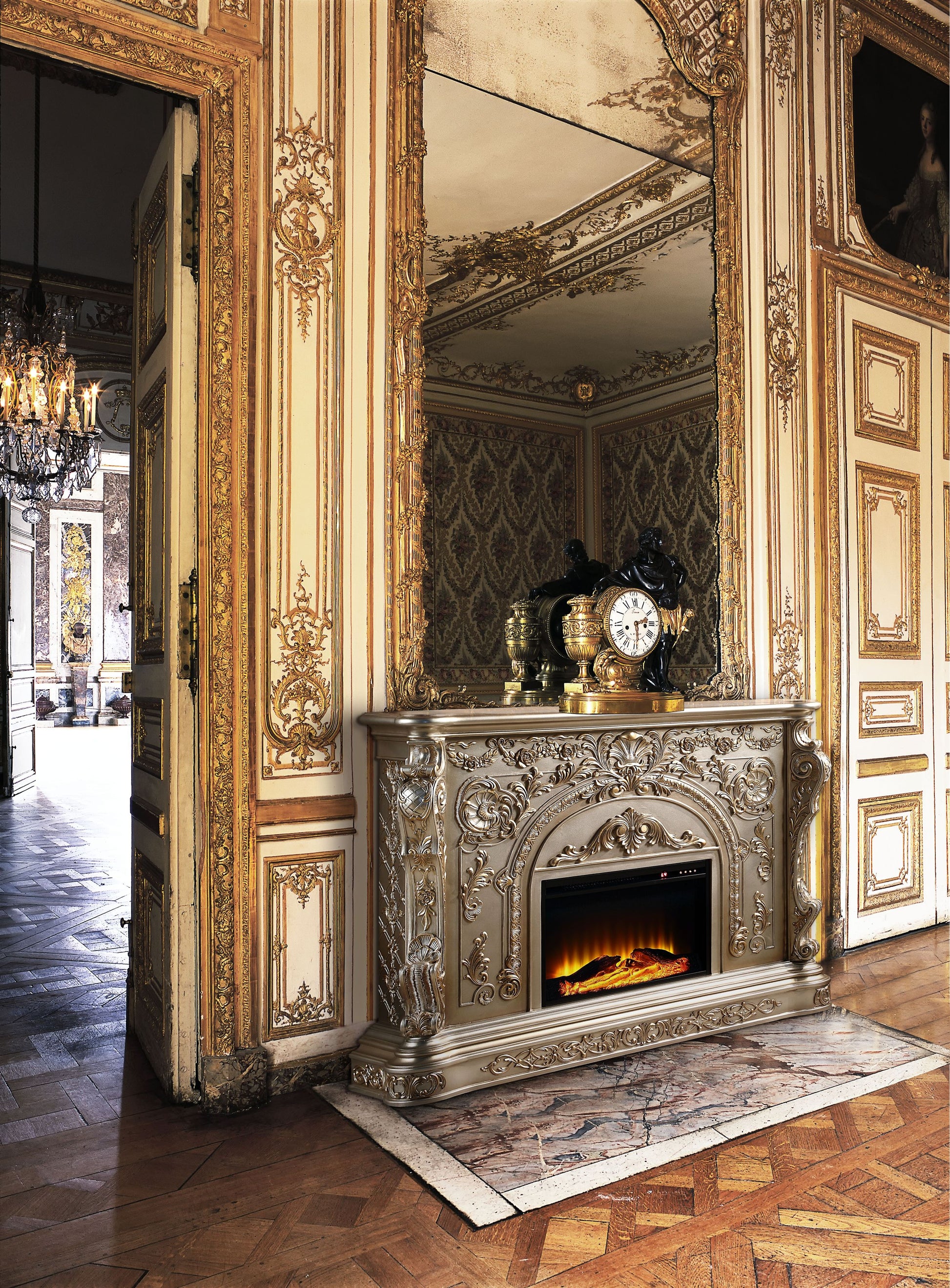 Danae Fireplace Antique Silver & Gold Finish Ac01618 Gold Mdf