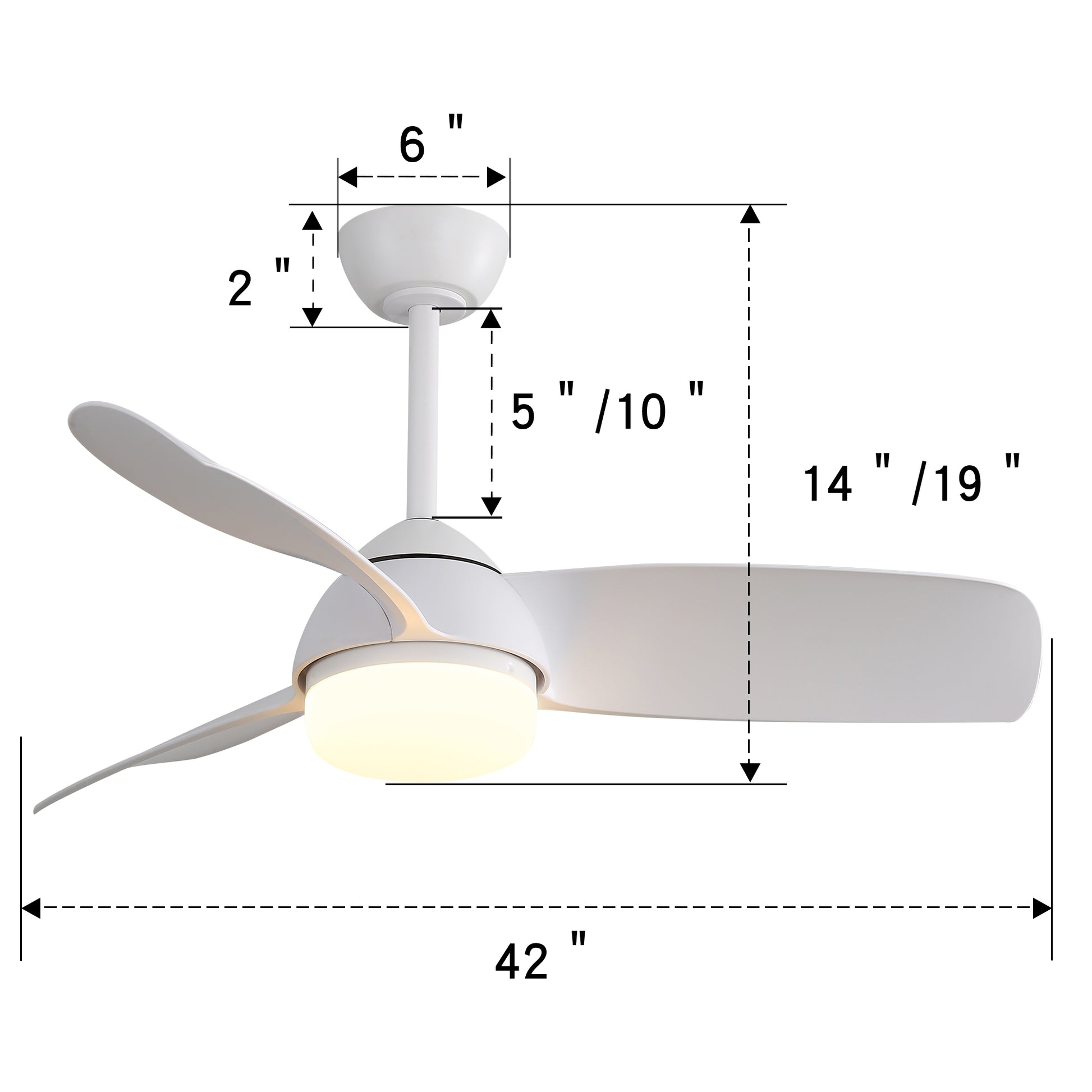 42 Inch Decorative Abs With 6 Speed Remote Control Dimmable Reversible Dc Motor With Led White Abs