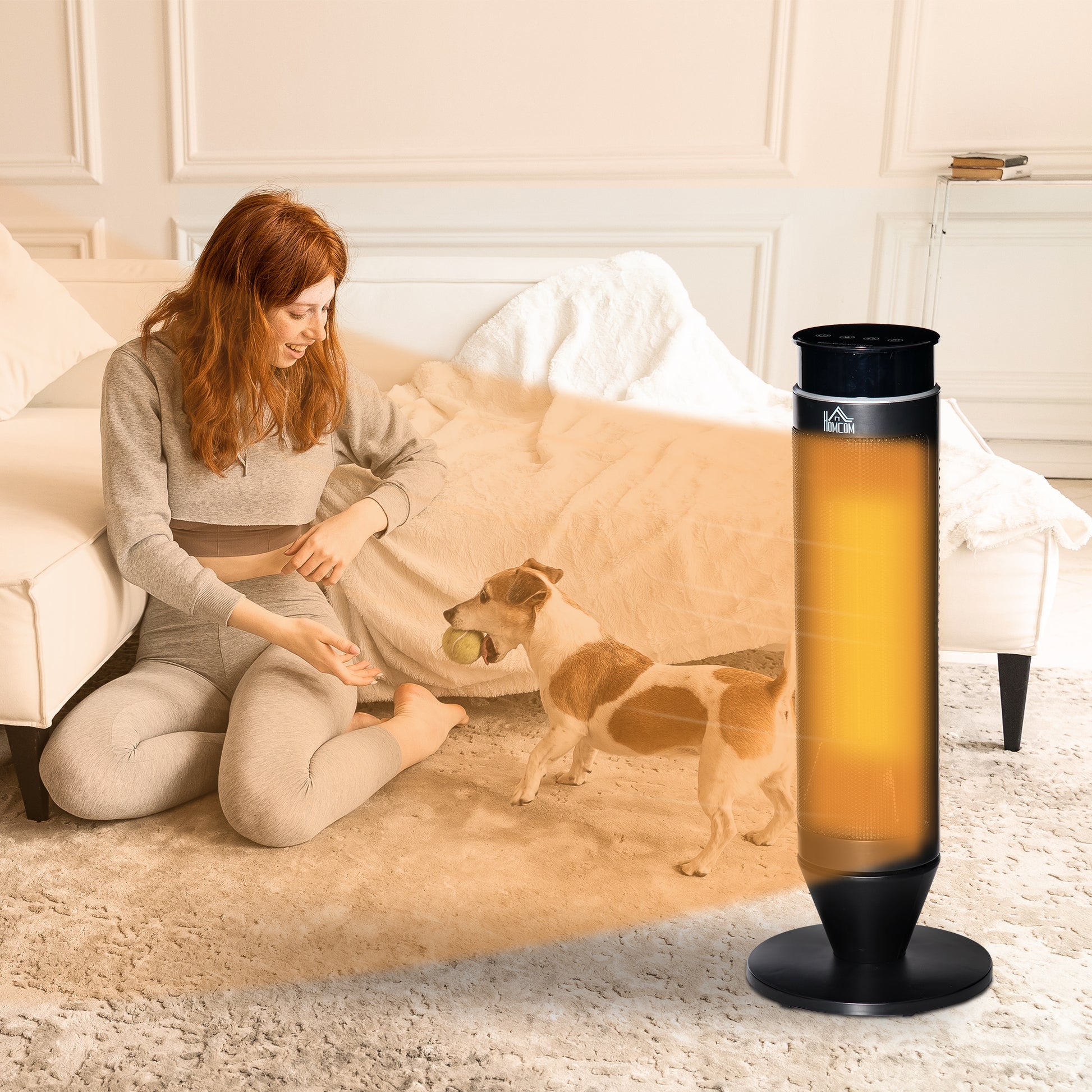 2 In 1 Tower Heater, Indoor Electric Space Heater With Oscillation, Remote Control, 8H Timer, Three Heating Modes High, Low, Fan , 750W 1500W Black Plastic