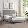 Queen Size Upholstered Platform Bed Frame With Button Tufted Linen Fabric Headboard, No Box Spring Needed, Wood Slat Support, Easy Assembly, Gray Gray Linen