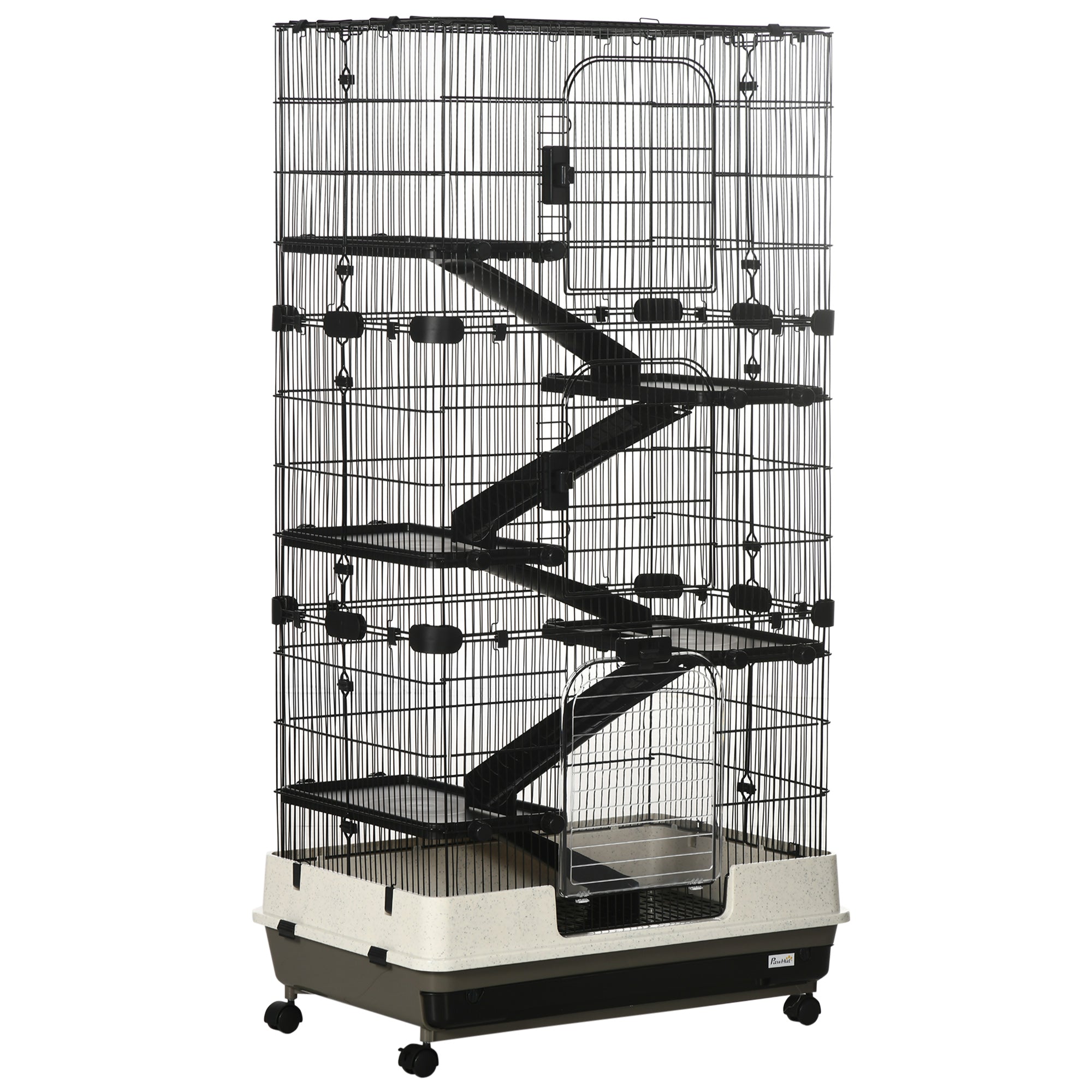 Small Animal Cage With Wheels, Portable Bunny Cage 6 Tier Black Steel