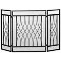 3 Panel Folding Fireplace Screen, Metal Mesh Fire Spark Guard For Wood Burning, 49.5