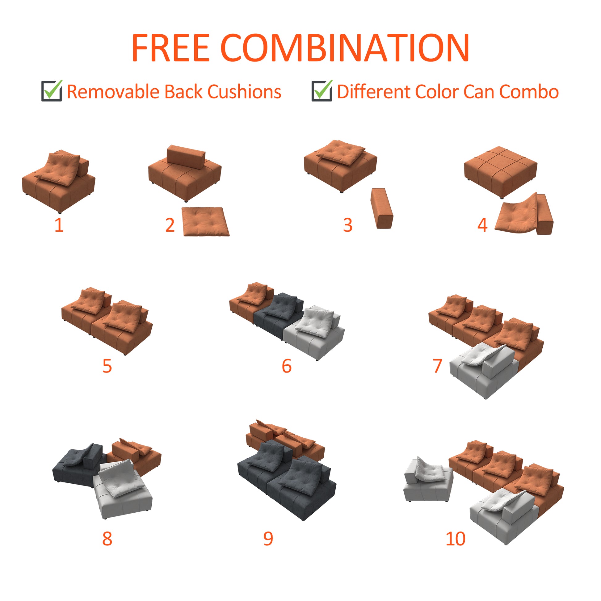 Modular Sectional Single Sofa,Armless Chair With Removable Back Cushion 33.1"For Living Room Caramel Foam 1 Seat