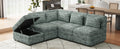 Free Combined Sectional Sofa 5 Seater Modular Couches With Storage Ottoman, 5 Pillows For Living Room, Bedroom, Office, Blue Green Blue Green Foam Chenille