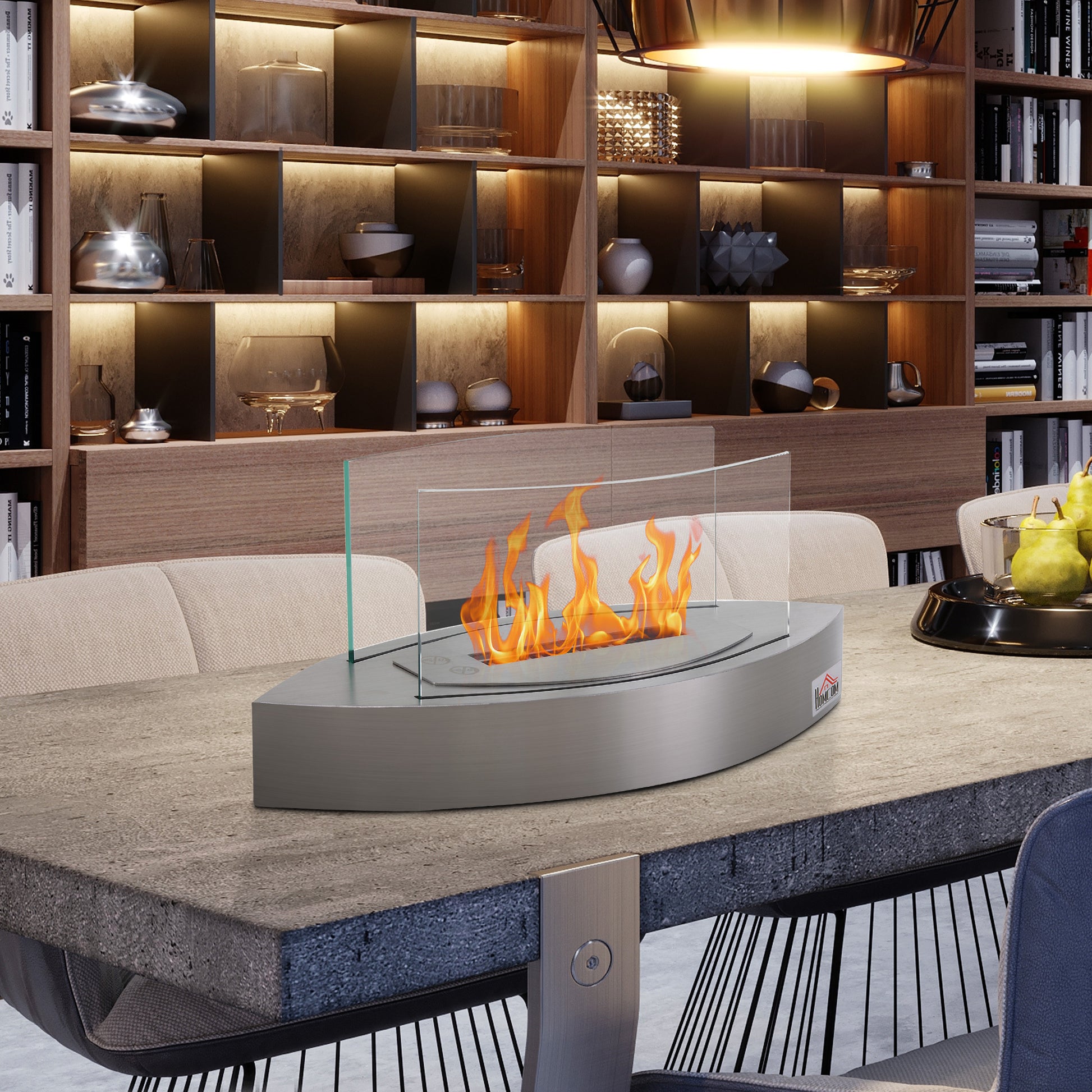 Ethanol Fireplace, 23.5" Tabletop 0.15 Gallon Stainless Steel 215 Sq. Ft., Burns Up To 2 Hours, Silver Silver Stainless Steel