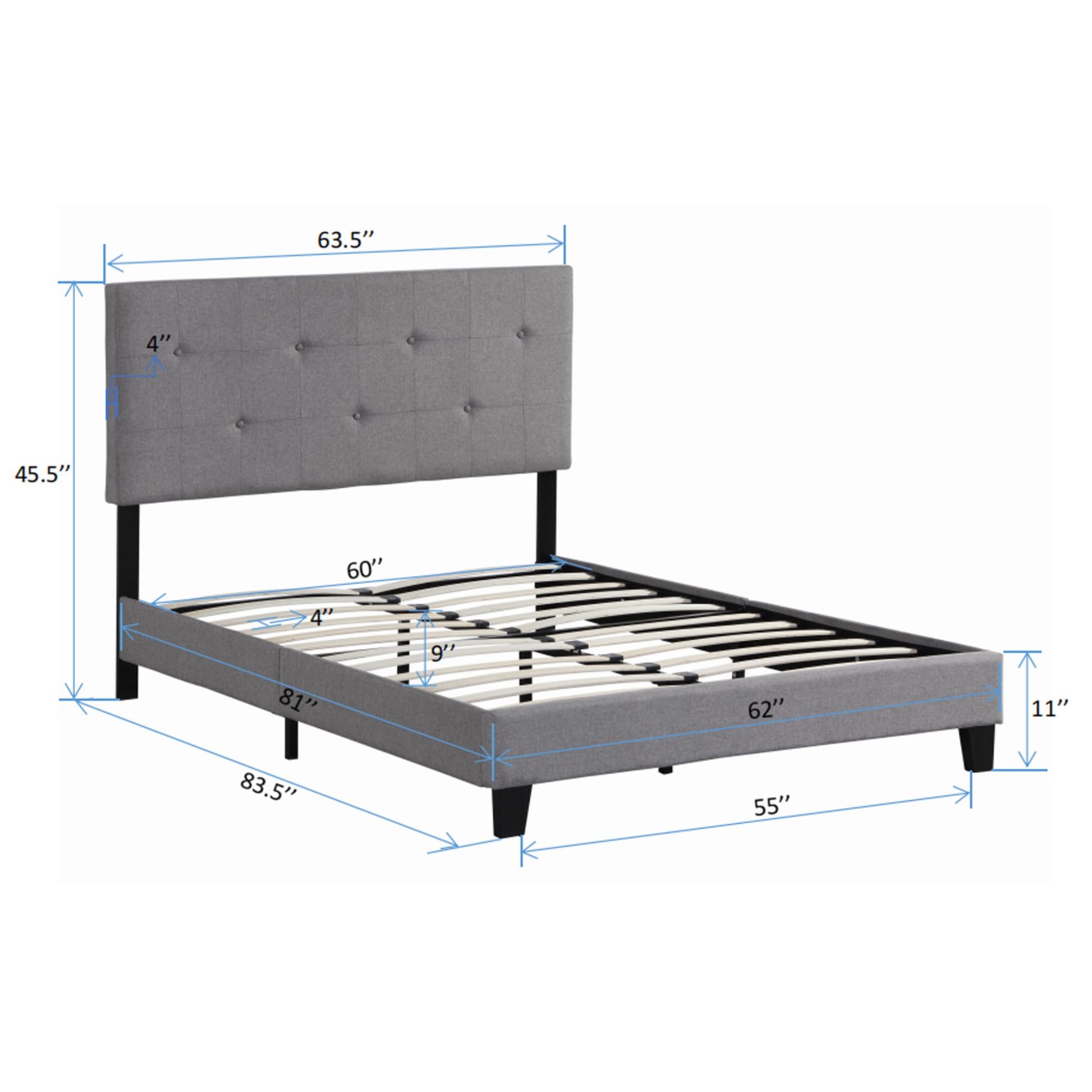 Queen Size Upholstered Platform Bed Frame With Button Tufted Linen Fabric Headboard, No Box Spring Needed, Wood Slat Support, Easy Assembly, Gray Gray Linen