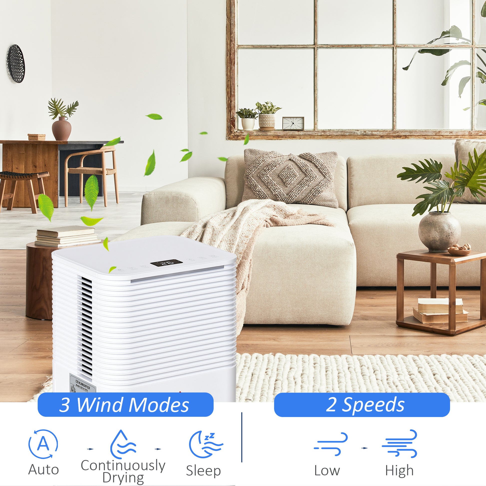 1260 Sq. Ft Portable Electric Dehumidifiers With 3 Color Lights, Led Display, Quiet Dehumidifier For Basements, Bedroom, Bathroom, Closet, Rv, 21Pt Day, White White Abs