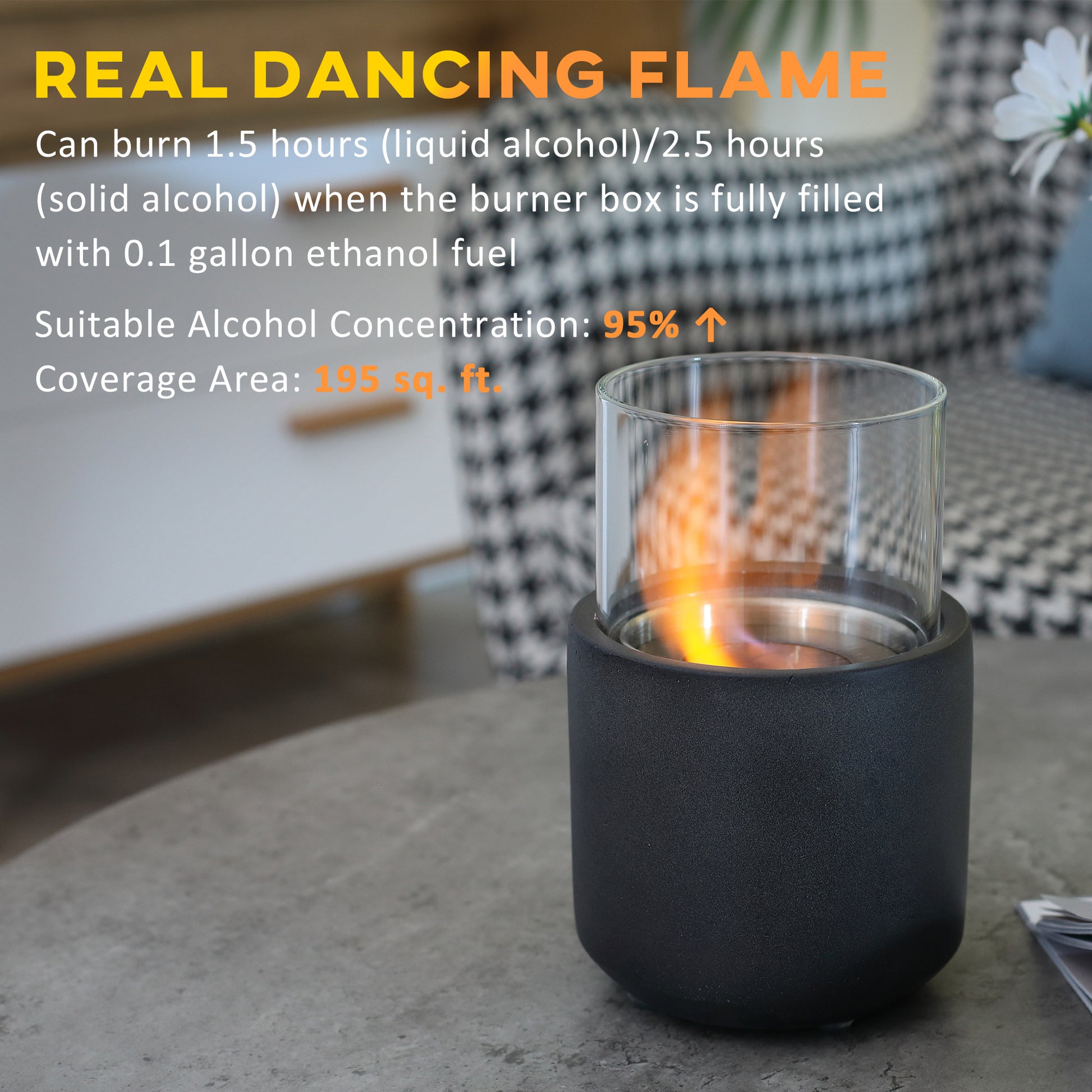 Tabletop Fireplace, Mini Concrete Ethanol Fire Bowl With Lid, Burns Up With Liquid Alcohol And Solid Tablet Alcohol, Dark Grey Dark Grey Stainless Steel
