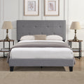 Queen Size Upholstered Platform Bed Frame With Button Tufted Linen Fabric Headboard, No Box Spring Needed, Wood Slat Support, Easy Assembly, Gray Gray Linen