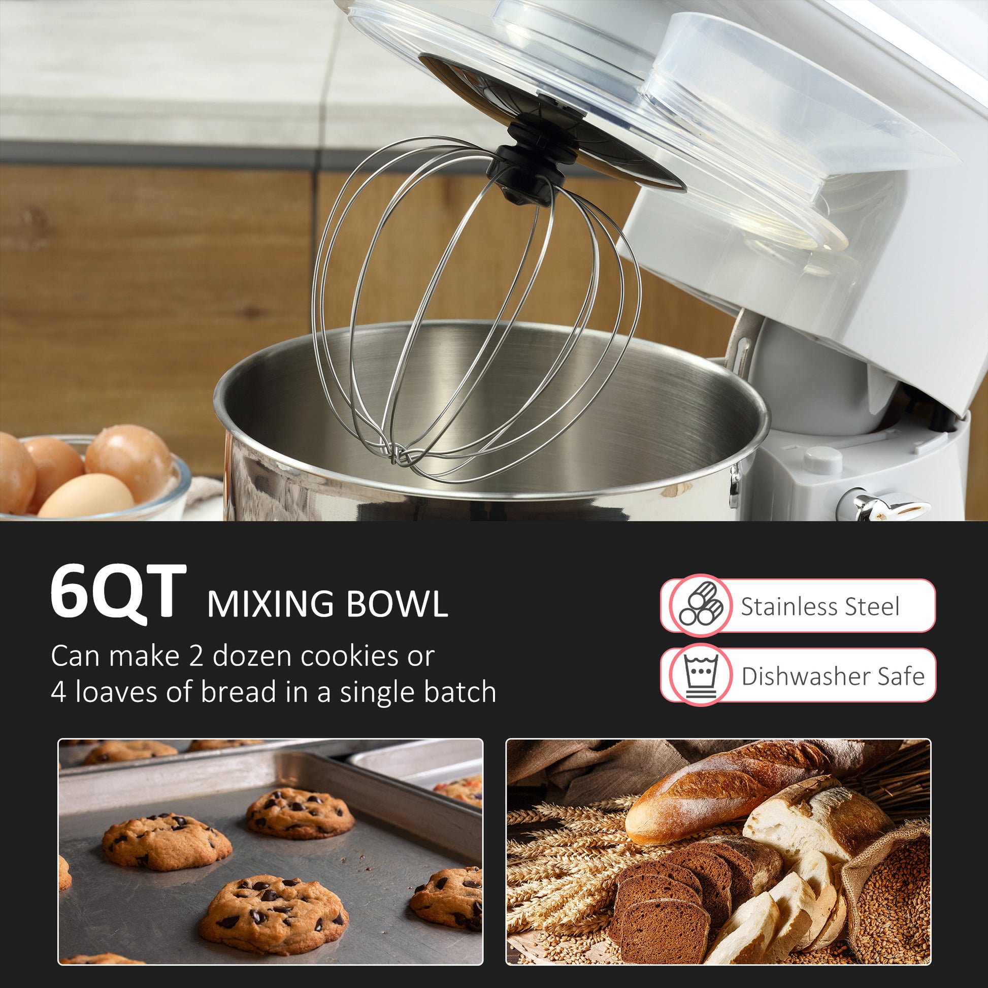 Stand Mixer With 6 1P Speed, 600W Tilt Head Kitchen Electric Mixer With 6 Qt Stainless Steel Mixing Bowl, Beater, Dough Hook And Splash Guard For Baking Bread, Cakes, And Cookies, Silver Silver Abs
