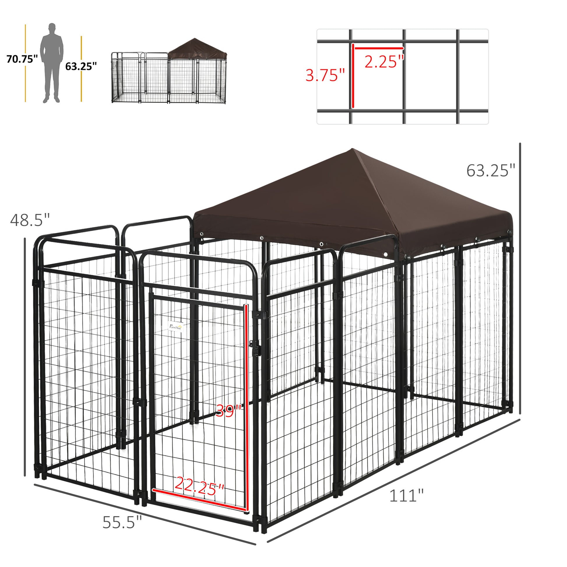 Dog Kennel Outdoor For Large And Medium Dogs, 9.3' X 4.6' X 5.2' Black Steel