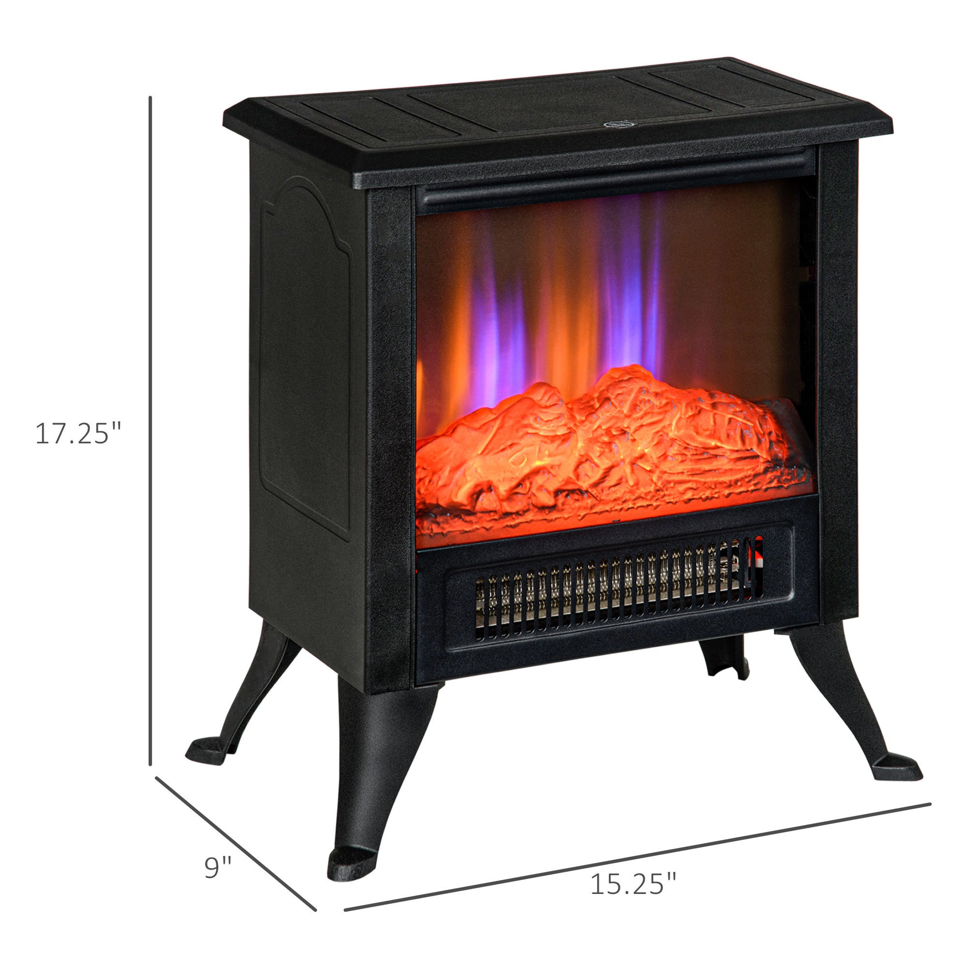 17" Electric Fireplace Stove With Two Heating Modes, Freestanding Fire Place Heater With Realistic Logs Led Flame, Adjustable Temperature, Overheat Protection, 750W 1500W, Black Black Polypropylene